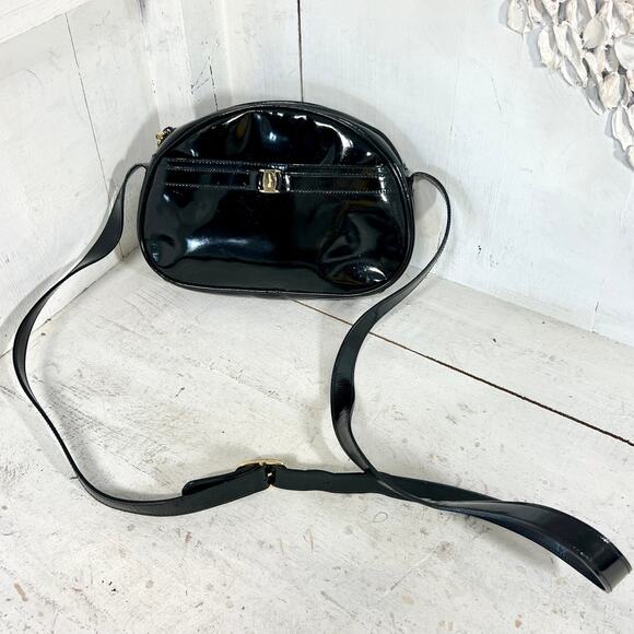 Salvatore Ferragamo Patent Leather Black Adjustable Strap Shoulder Crossbody Bag
